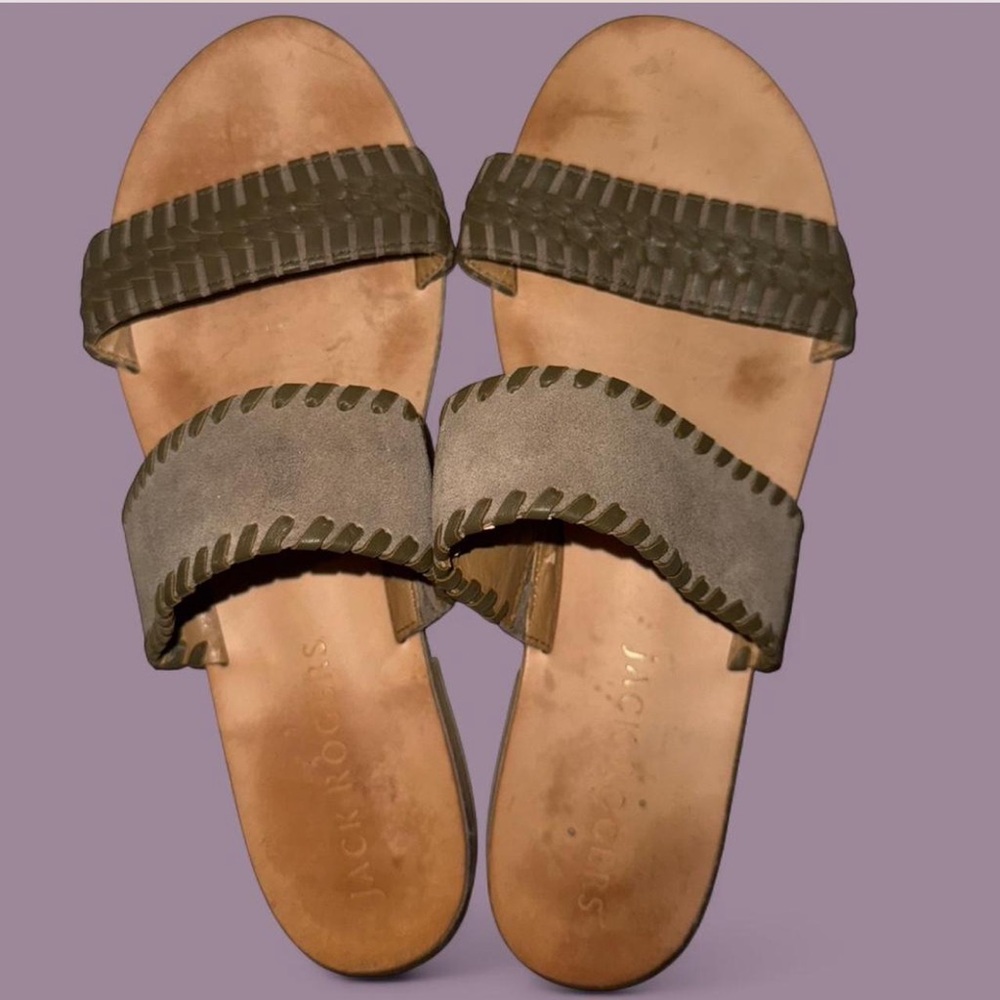 Jack Rogers Olive Suede Double-Strap Slide Sandals